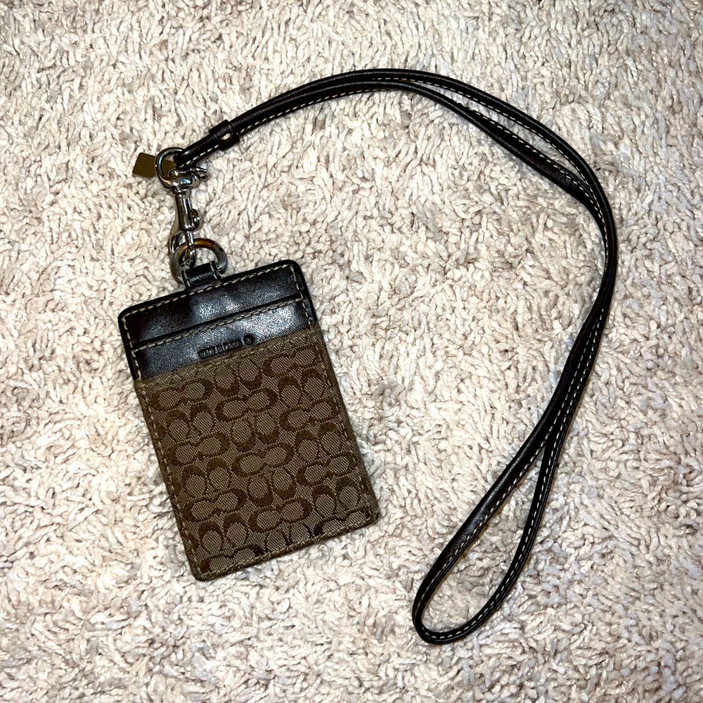 Coach ID holder with leather lanyard